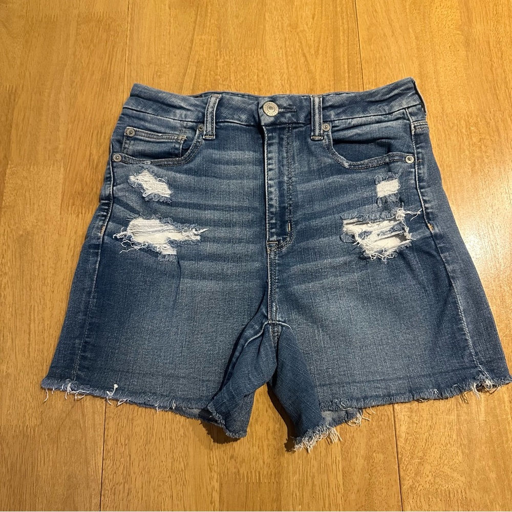 American Eagle Curvy Hi Rise Shortie Next Level Stretch Denim Shorts Size 8